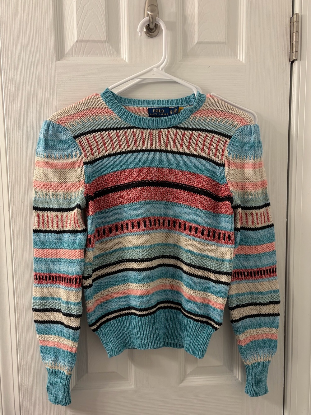 Polo by Ralph Lauren Blue & Pink Striped Crewneck Sweater